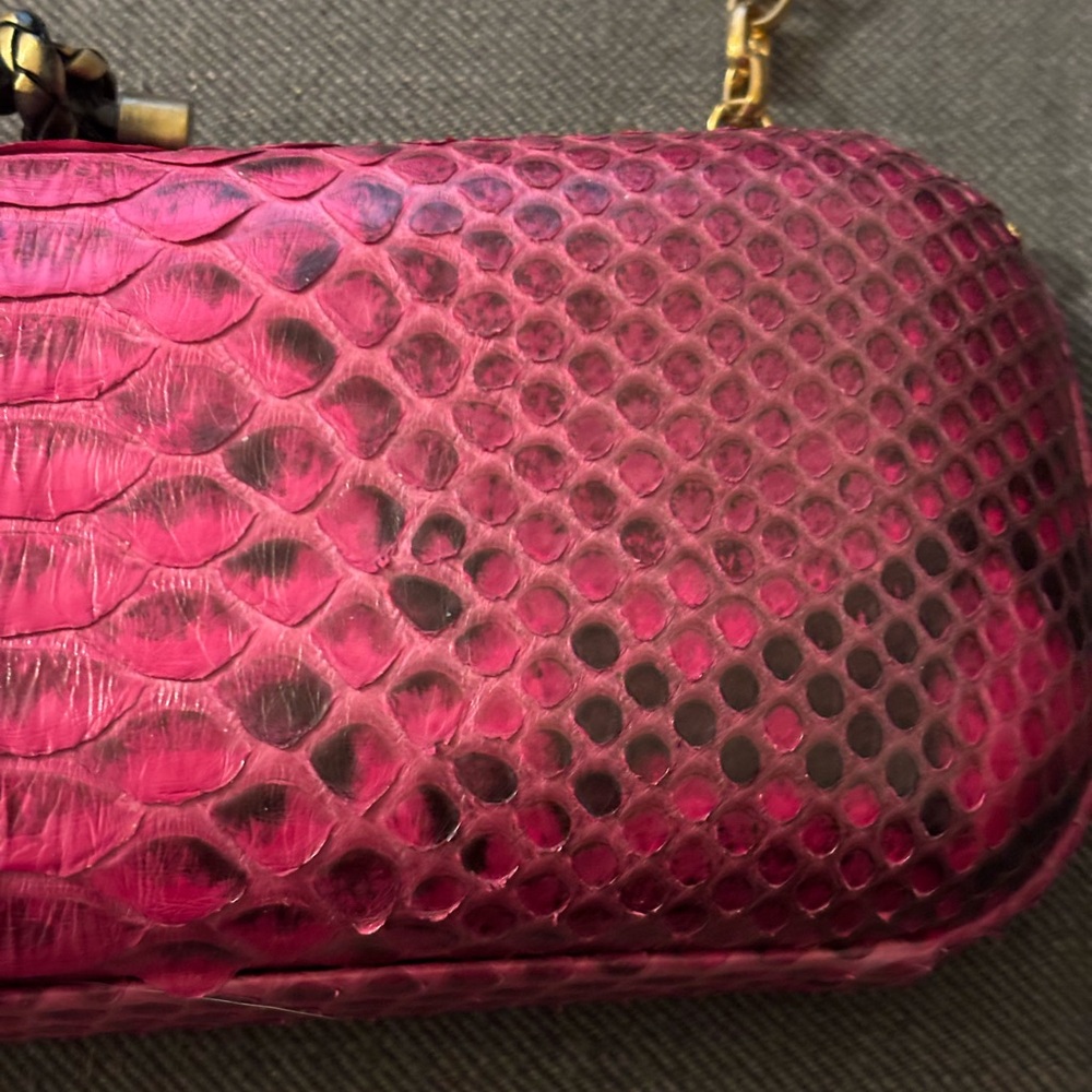 Fuchsia-Colored Python-Embossed Clutch With A Gol… - image 7